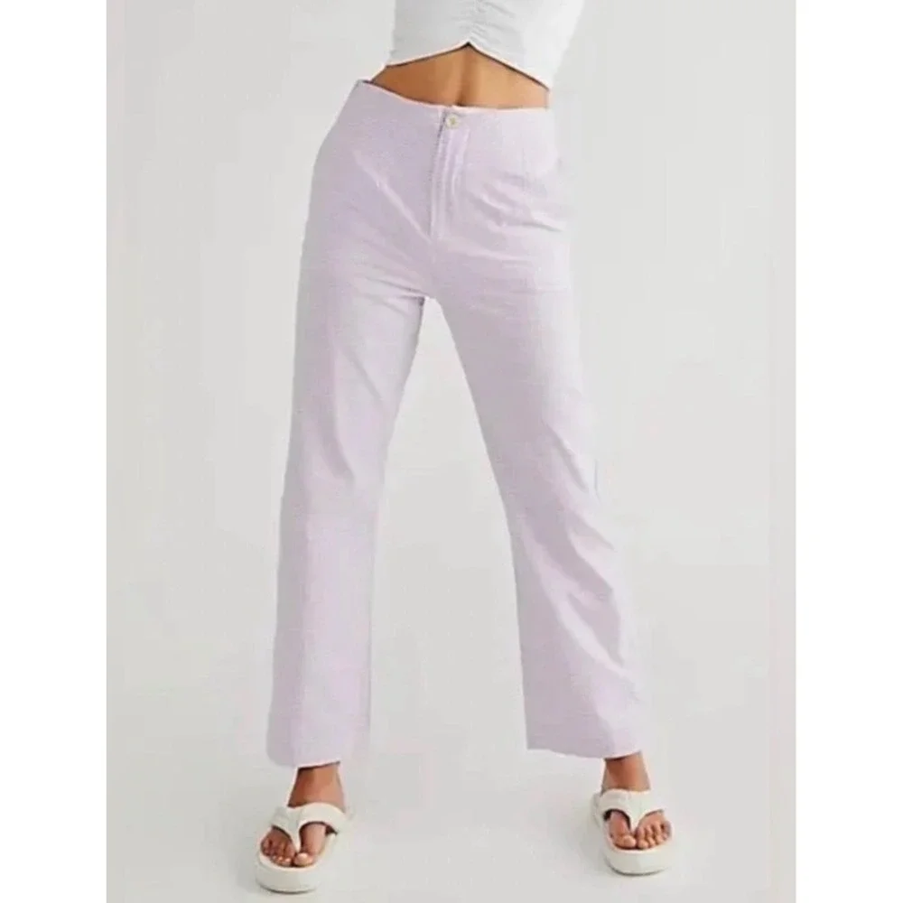 Free People 100% Cotton Gingham Cottagecore Coquette Lavender Plaid Pants XL